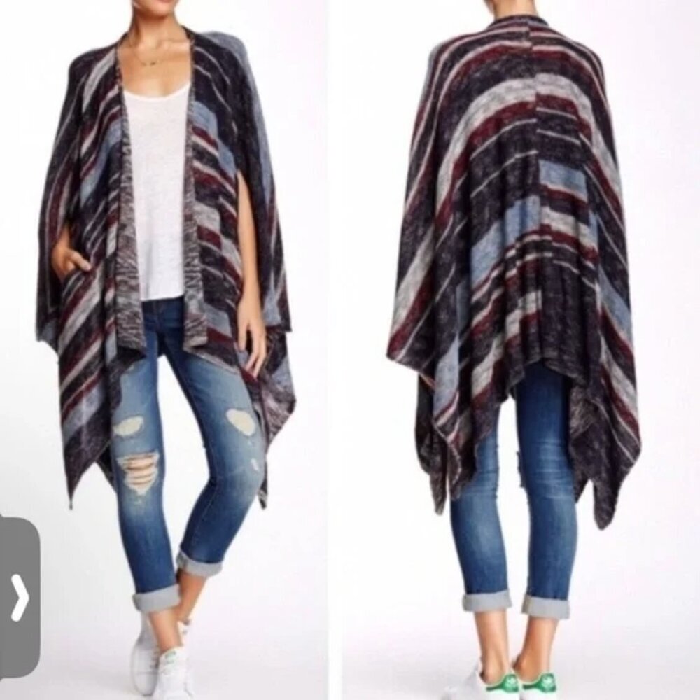 Free People women XS revolved striped knit poncho cape shawl cover boho Festival